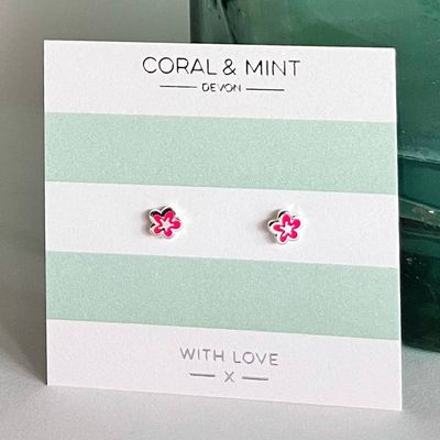 Neon Pink Bubble Flower Studs