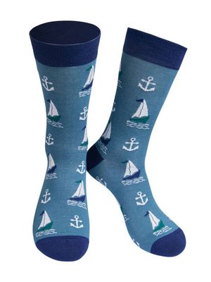 Men&#39;s Sailboats Bamboo Socks - Blue (Size 7-11)