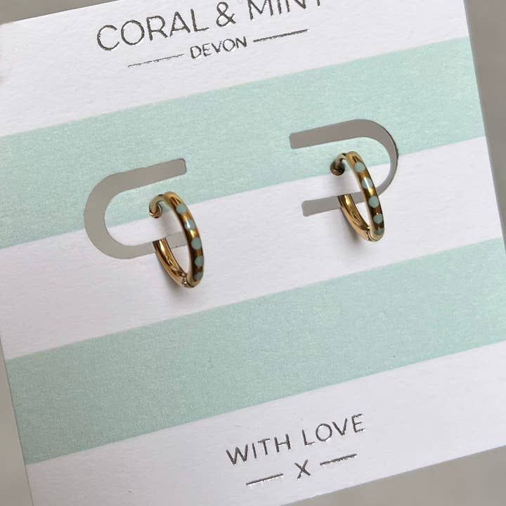 Gold Huggie Earrings With Green Enamel