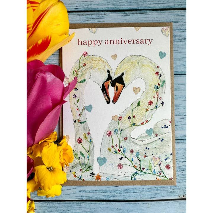 Swans Happy Anniversary Card
