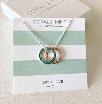 Double Eternity Necklace - Turquoise &amp; Coral Enamel Charms
