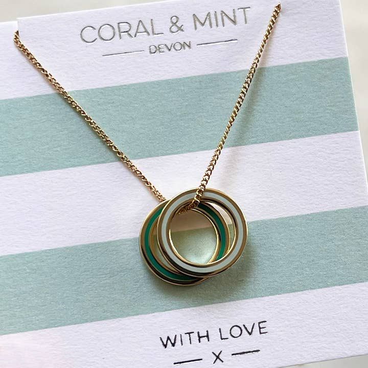 Double Eternity Necklace - Gold Plated With Mint &amp; Green Enamel Charms