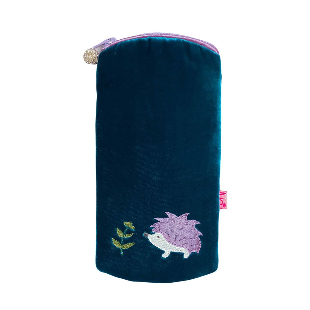 Lua Hedgehog Glasses Case - Dark Turquoise Velvet