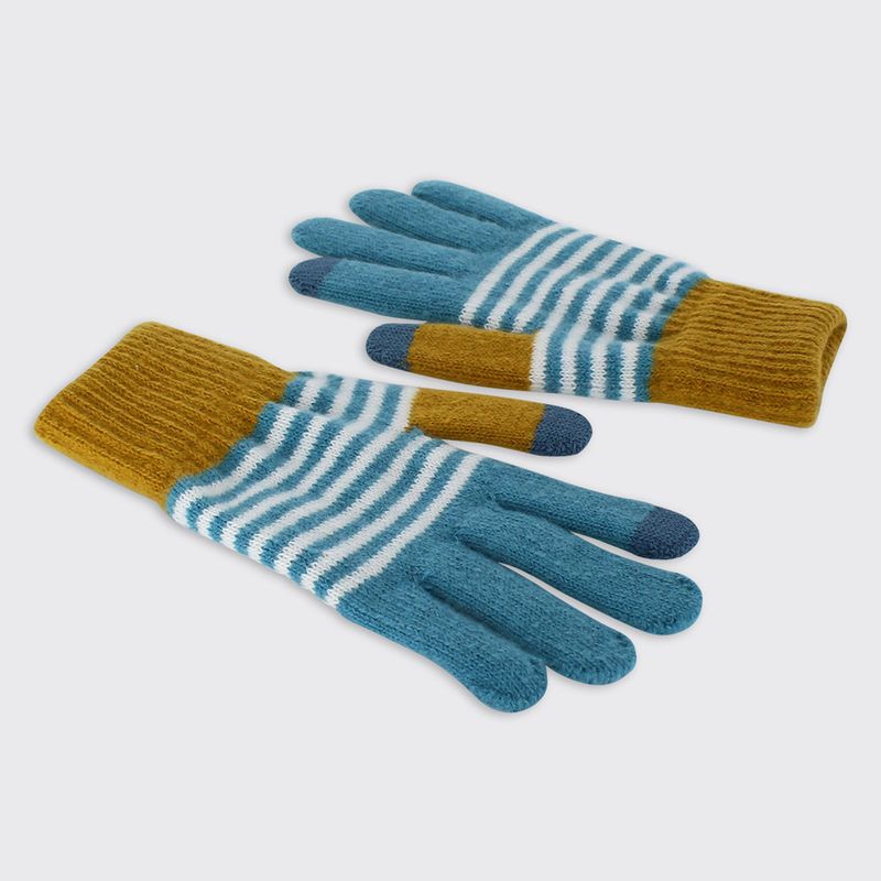Men's Soft Knit Gloves - Blue / Ochre