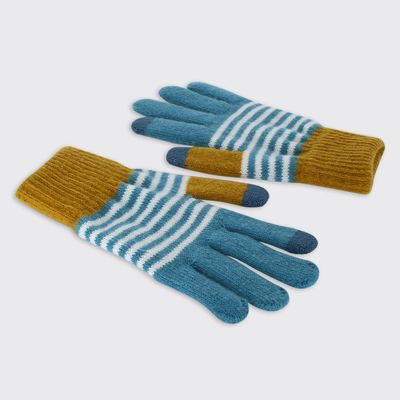 Men&#39;s Soft Knit Gloves - Blue / Ochre