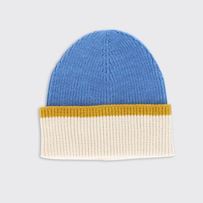 Men&#39;s Soft Knit Hat - Blue/Ochre