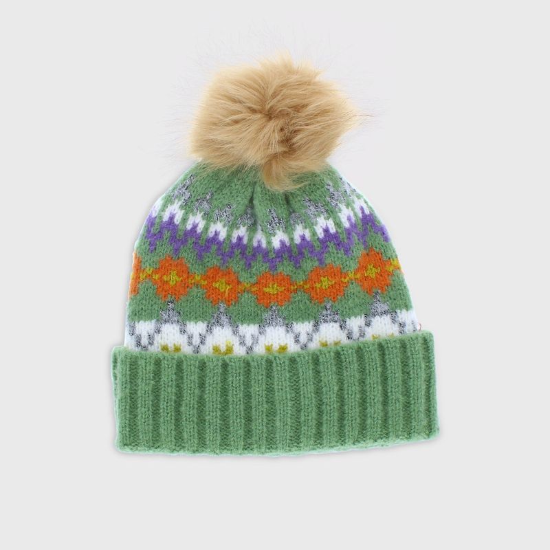 Carla Patterned Bobble Hat - Green
