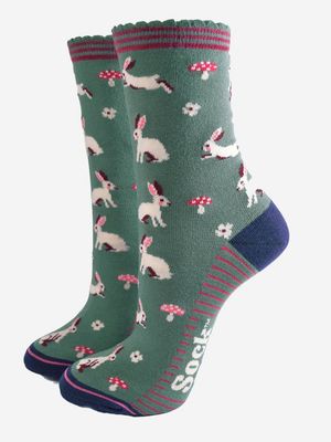 Women&#39;s Rabbits Bamboo Socks - Green (Size 3-7)