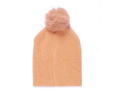 Peach Knitted Pom Pom Hat