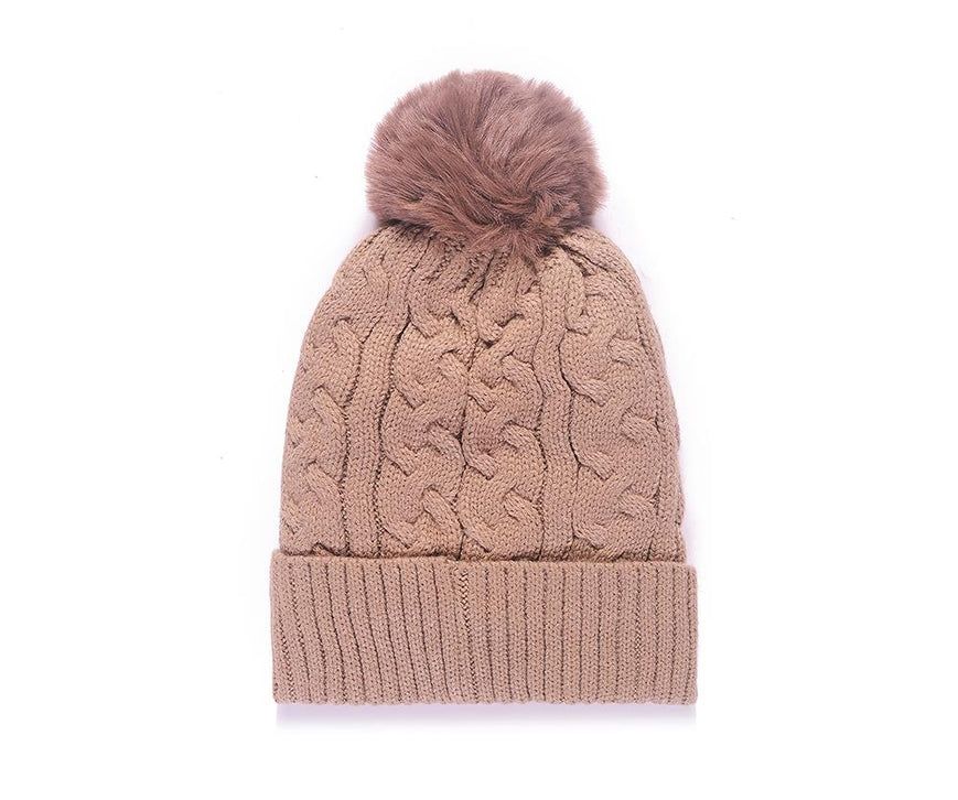 Mocha Knitted Pom Pom Hat