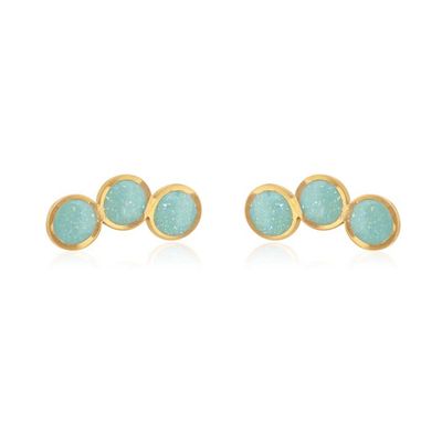 Gold Tri Circle Earrings With Mint Enamel