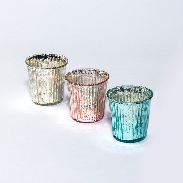 Silver Ribbed Glass Candle Holder