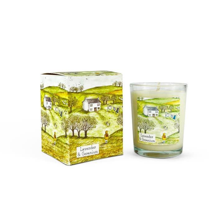 Country Illustrated Lavender &amp; Geranium 9cl Candle