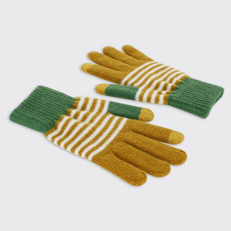 Men's Soft Knit Gloves - Ochre/ Green