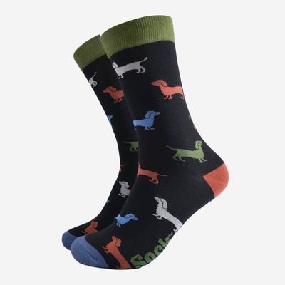 Men&#39;s Sausage Dog Bamboo Socks - Black (Size 7-11)
