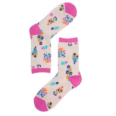 Women&#39;s Flowers Bamboo Socks - Cream (Size3-7)