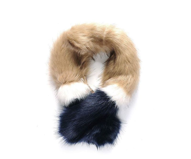 Camel With Navy Tips Faux Fur Scarf