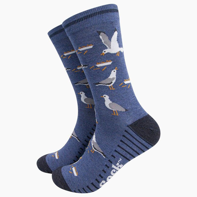 Men's Seagulls Bamboo Socks - Blue (Size 7-11)