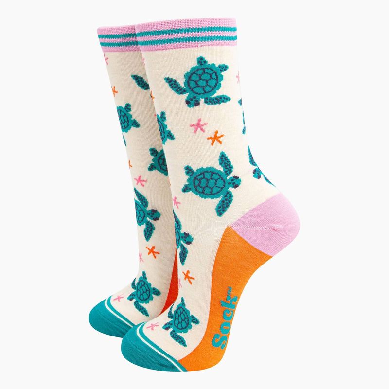 Women's Turtle Bamboo Socks - Cream (Size 3-7)