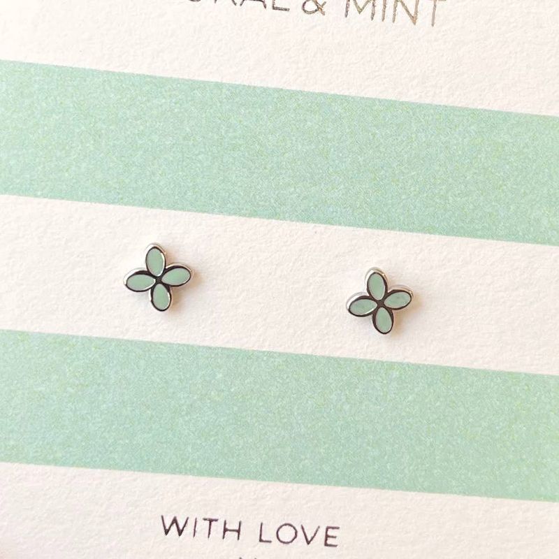 Geo Flower Studs Mint Enamel