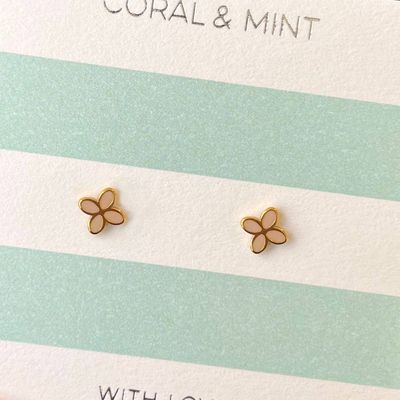 Gold Geo Flower Studs Sand Enamel