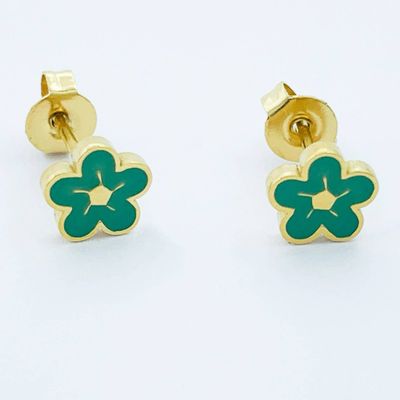 Green  Enamel Bubble Flower Gold Studs