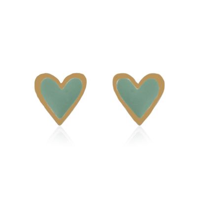 Mint Enamel Gold Heart Studs