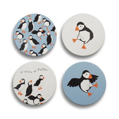 RSPB Set Of 4 Ceramic Coasters - Circus Of Puffins