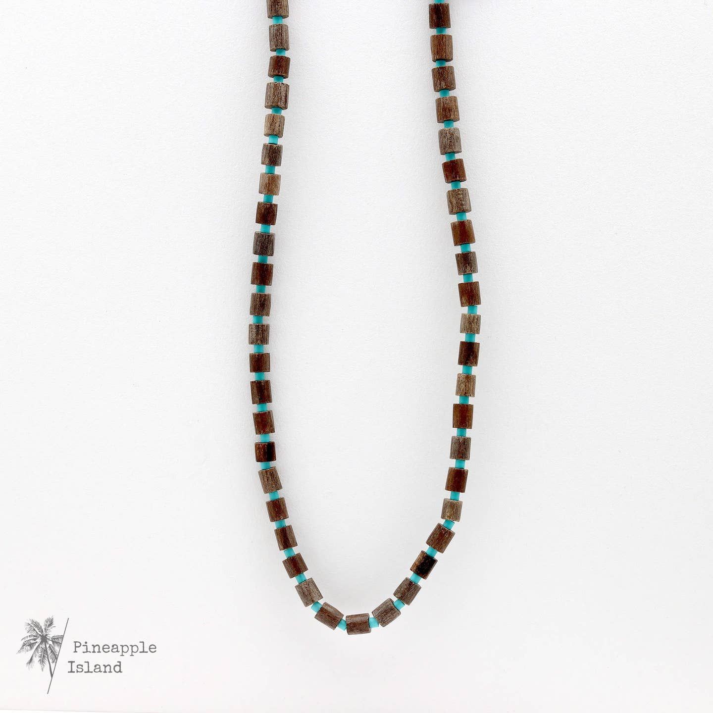 Wood Beaded Necklace Turquoise