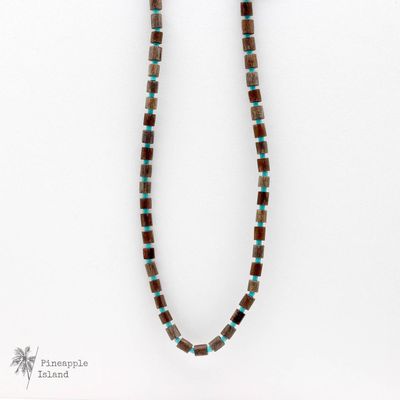 Wood Beaded Necklace Turquoise