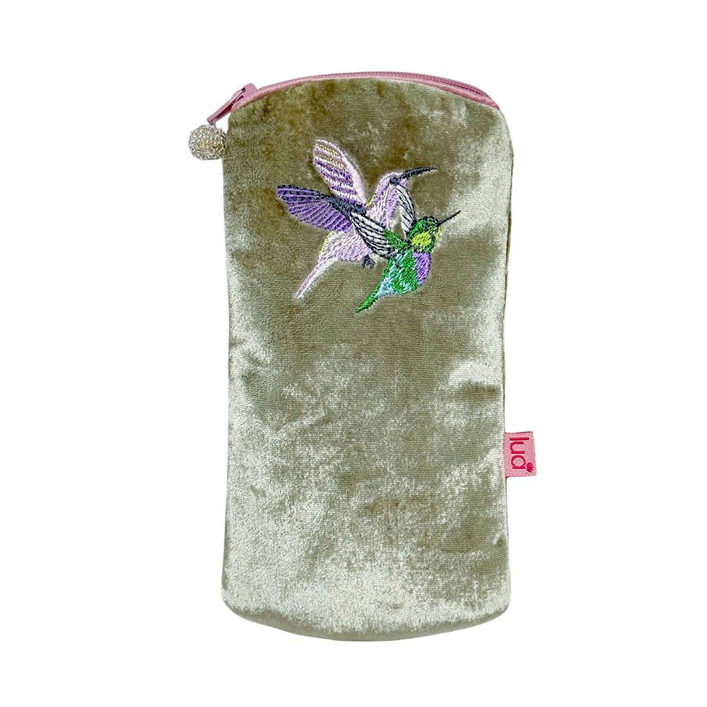 Lua Hummingbirds Glasses Purse - Fennel Green Velvet