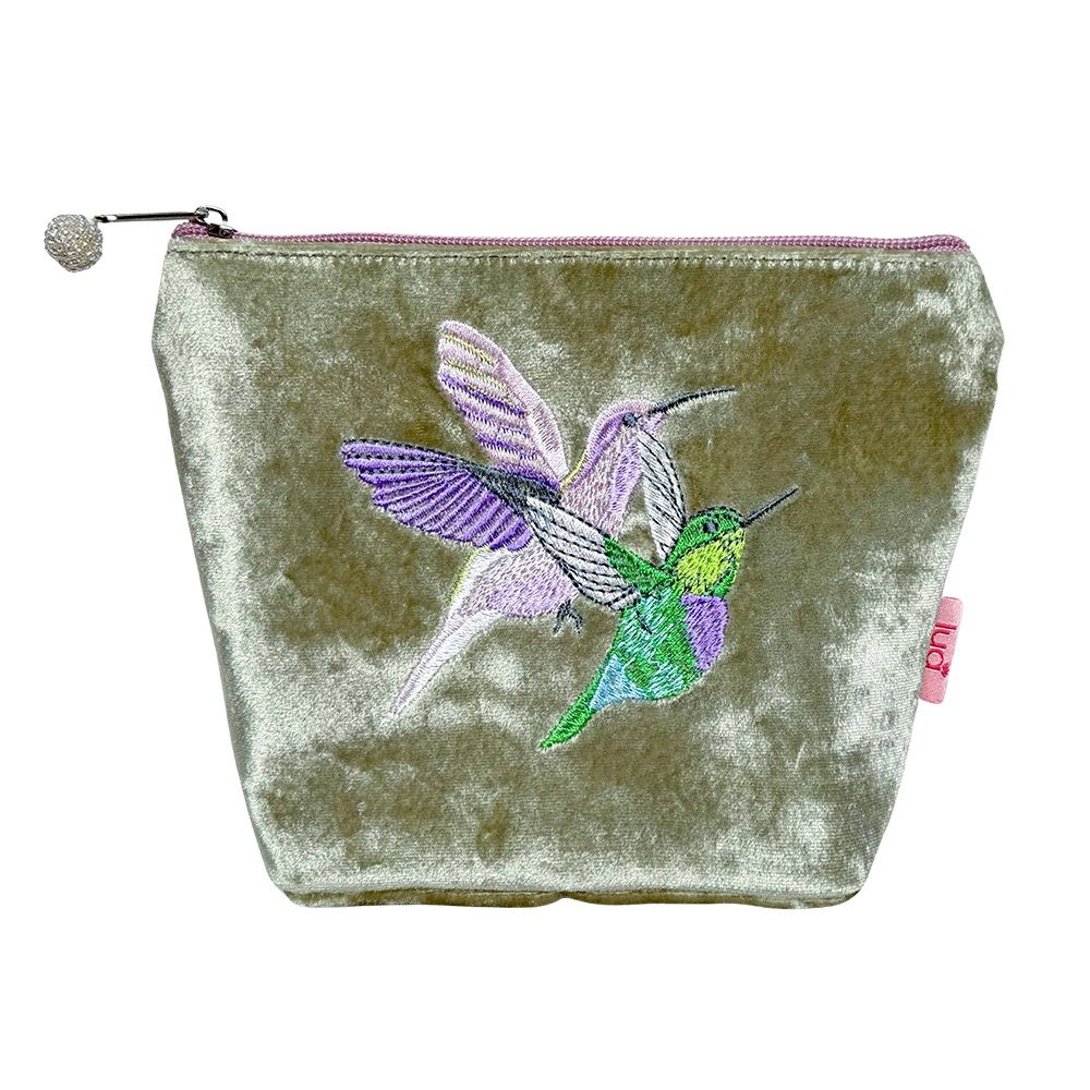 Lua Hummingbirds Cosmetic Purse - Fennel Green Velvet