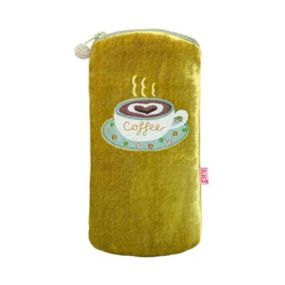 Lua Coffee Cup Glasses Purse - Mustard Velvet