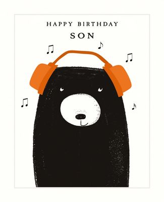 Bear Son Headphones Birthday Card