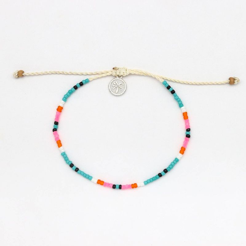 Dainty Bead Anklet - Aqua &amp; Coral