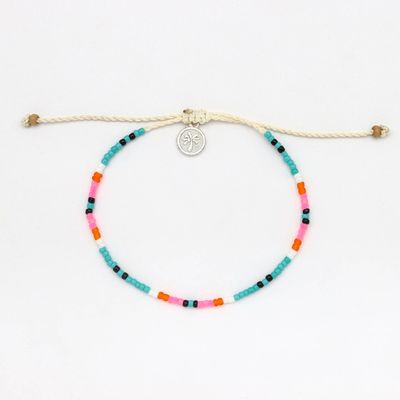 Dainty Bead Anklet - Aqua &amp; Coral