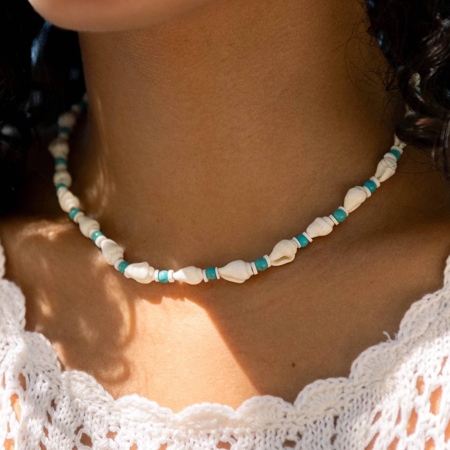 Beach Bead Necklace Aqua
