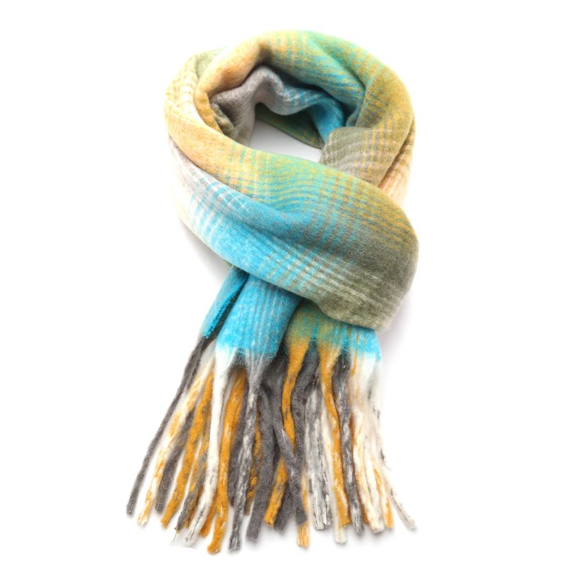 Lua Tartan Scarf Ochre &amp; Blue