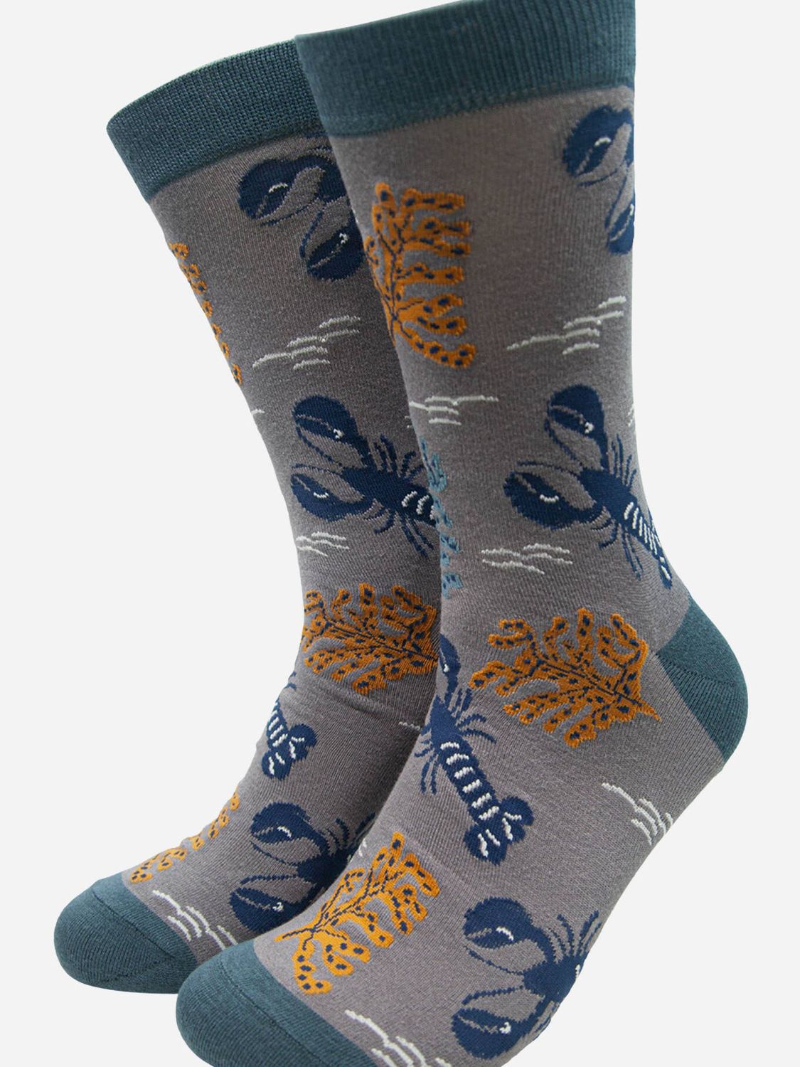 Men&#39;s Lobster &amp; Seaweed Bamboo Socks - Grey (Size 7-11)