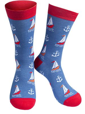 Men&#39;s Sailboats Bamboo Socks - Blue (Size 7-11)
