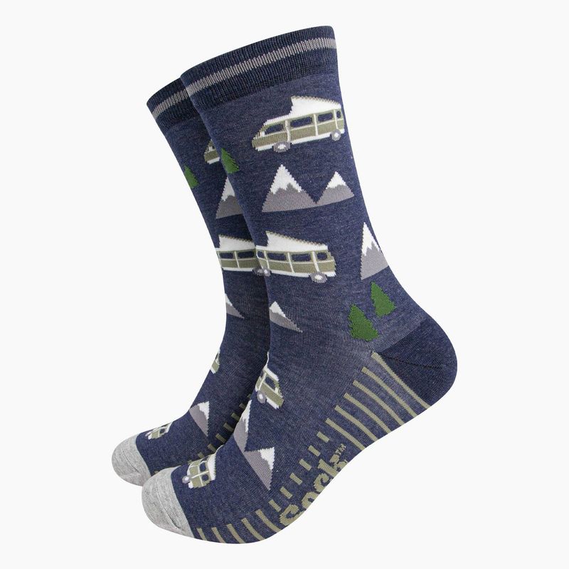 Men's Campervan Mountains Bamboo Socks - Blue(Size 7-11)