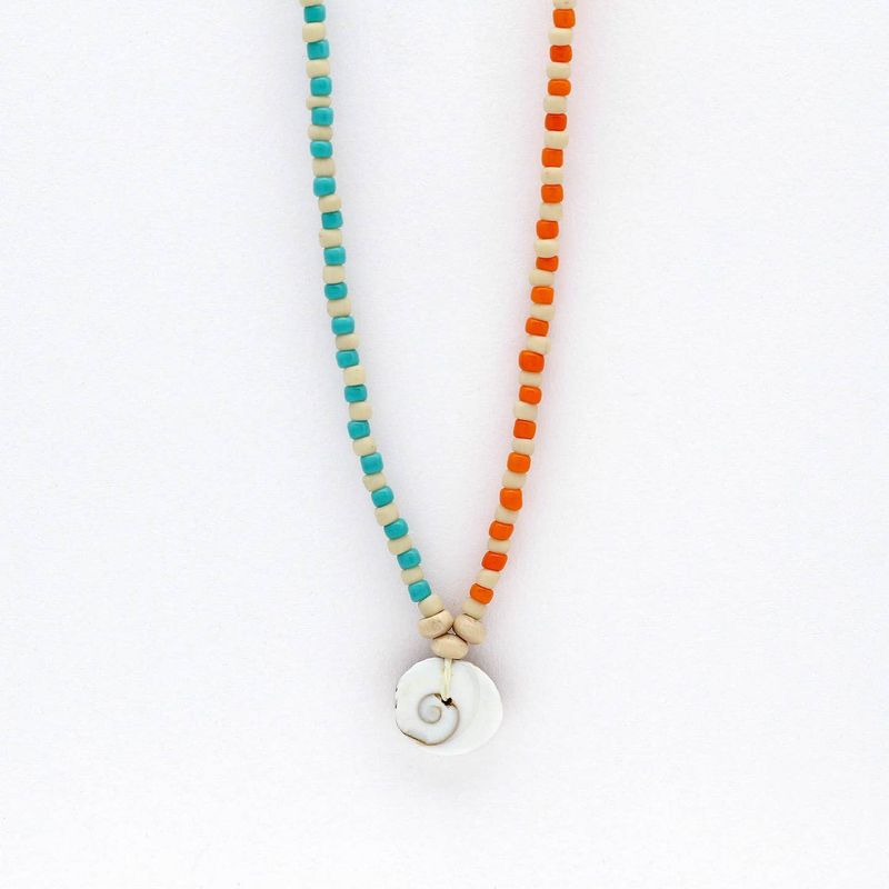 Beaded Choker Necklace Orange &amp; Blue