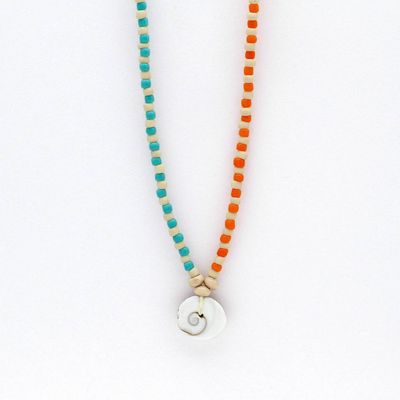 Beaded Choker Necklace Orange &amp; Blue