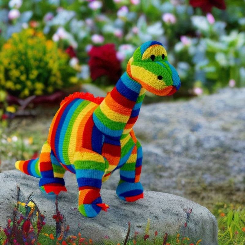 Diplodocus Toy - Bold Stripe Knitted