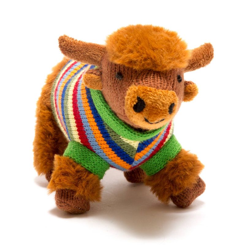 Highland Cow Rattle - Stripy Knitted