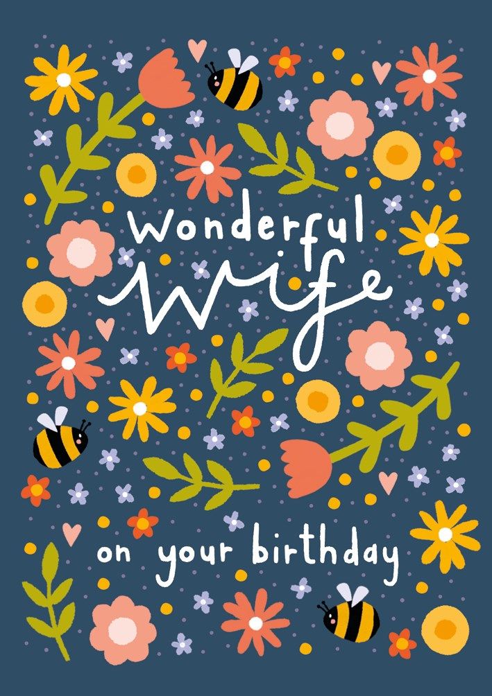 Wife Bees &amp; Flowers Birthday Card