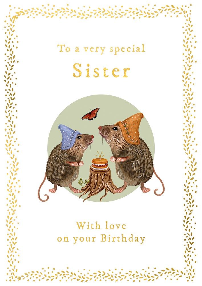 Sister Mice In Hats Birthday Card