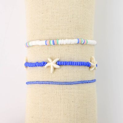 Blue Starfish Bead Bracelet Set