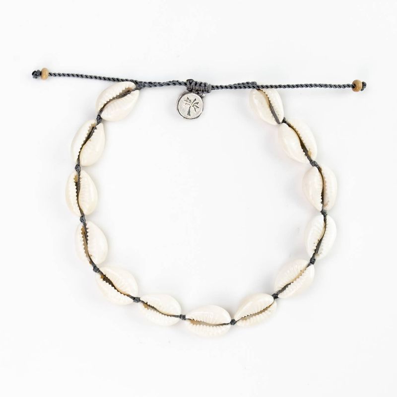 Cream Shell Anklet - Grey  Cord