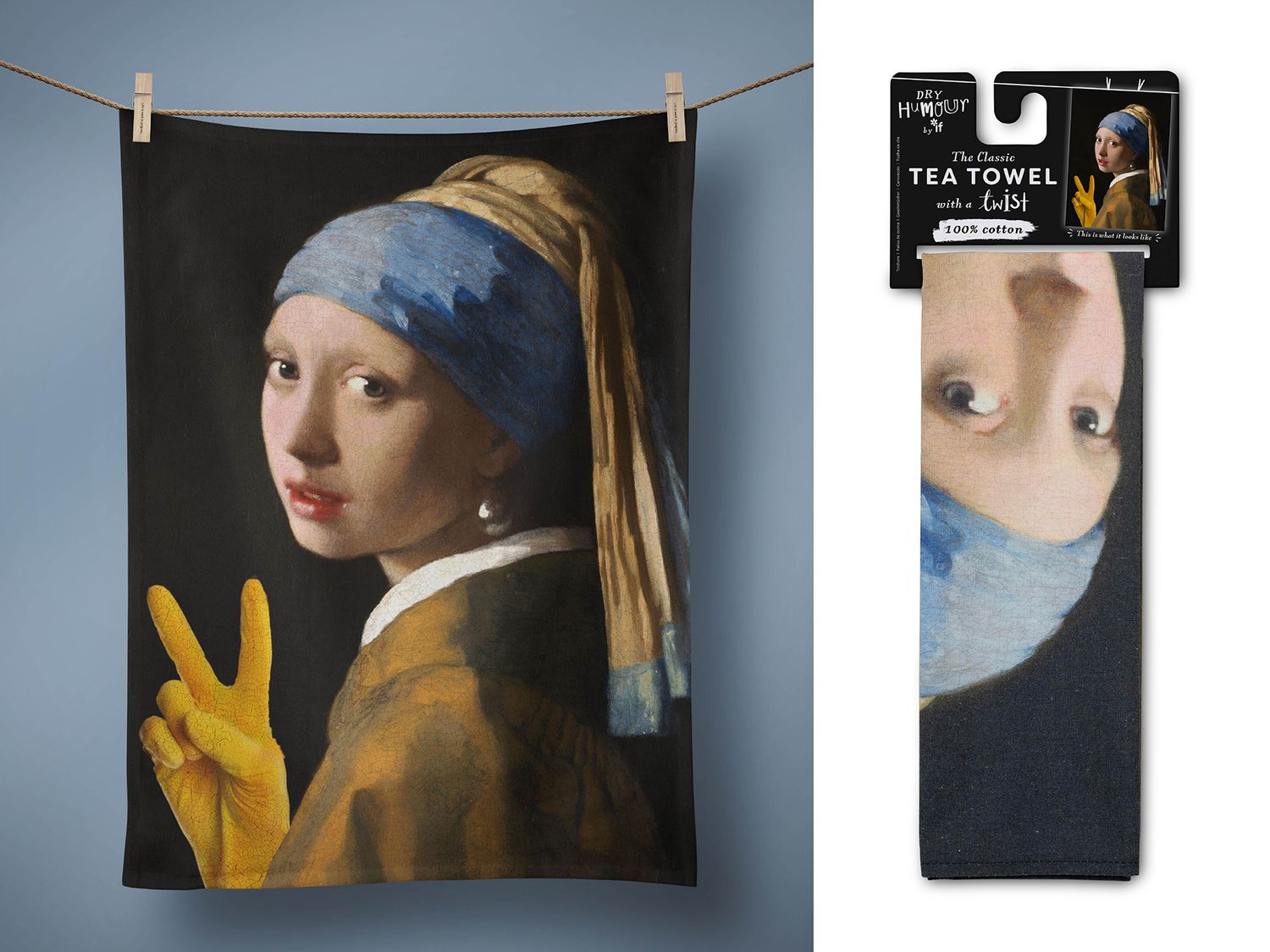 Dry Humour Tea Towel - Girl With A Yellow Glove